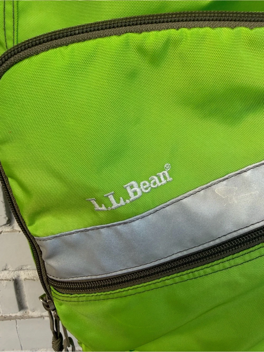 L.L.Bean Backpack Lime Green Reflective School Travel Daypack Tabarini 19”